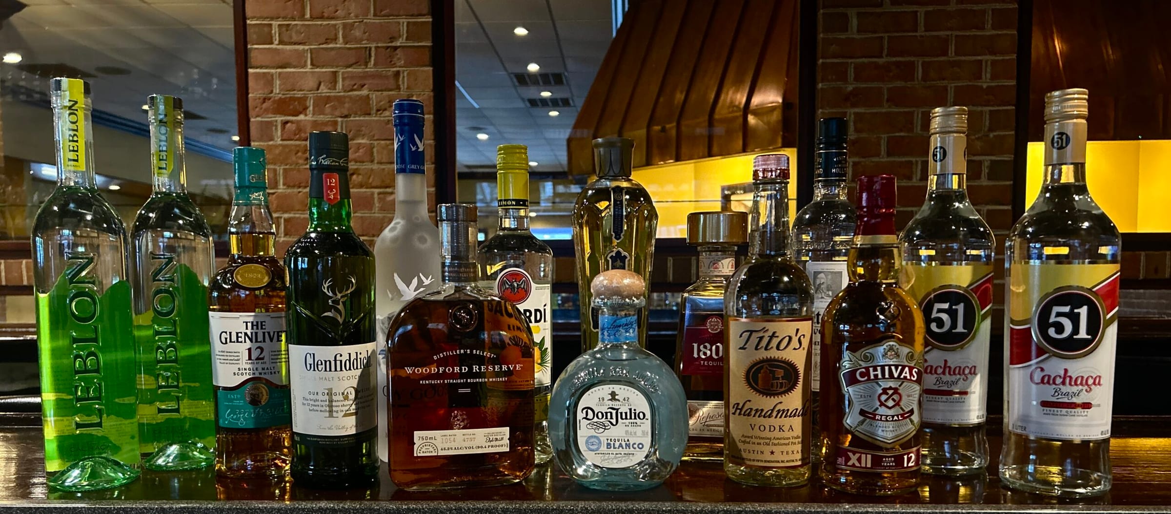 Premium spirits collection including rum whiskey vodka tequila at Leblon