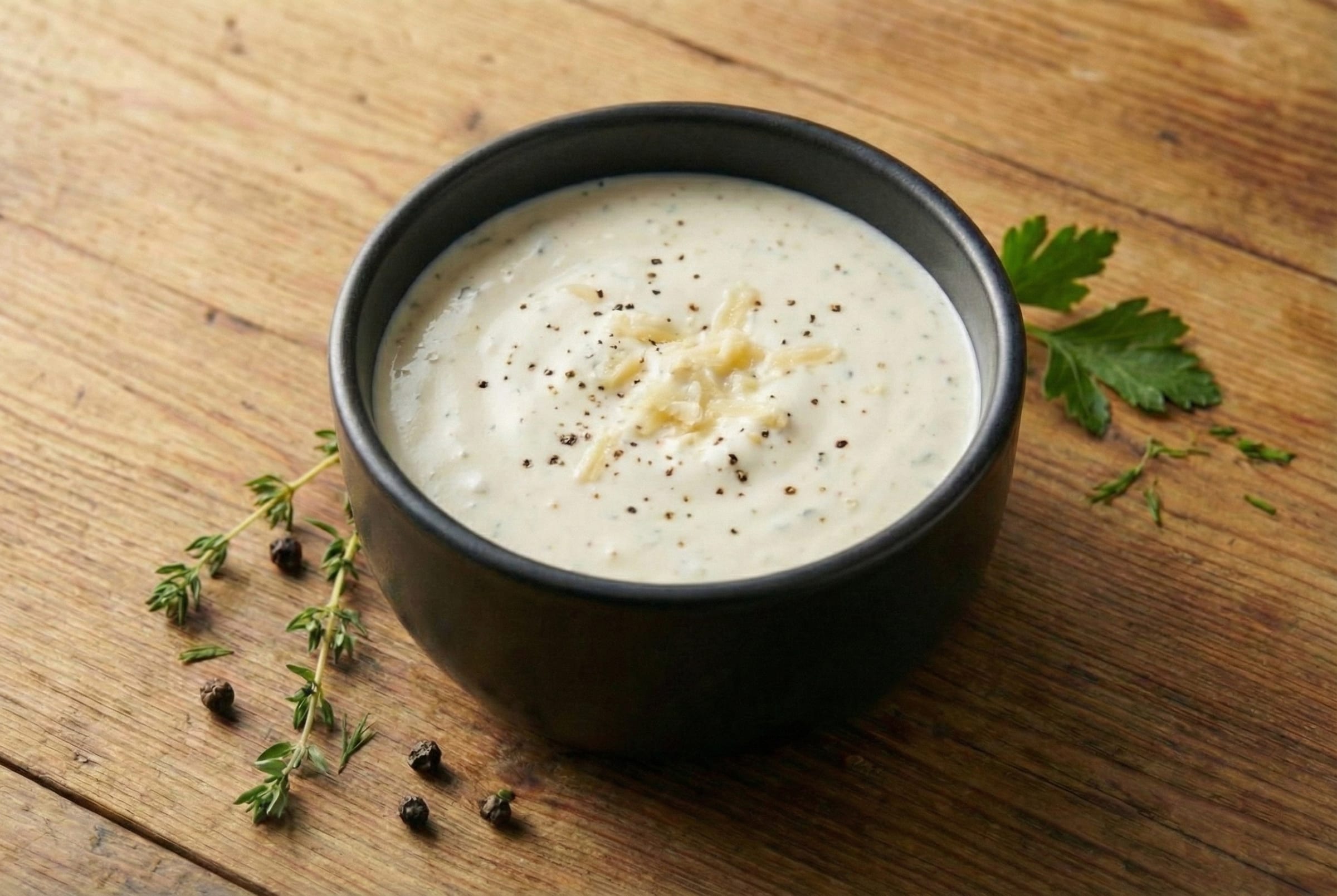 Caesar dressing in a small cup