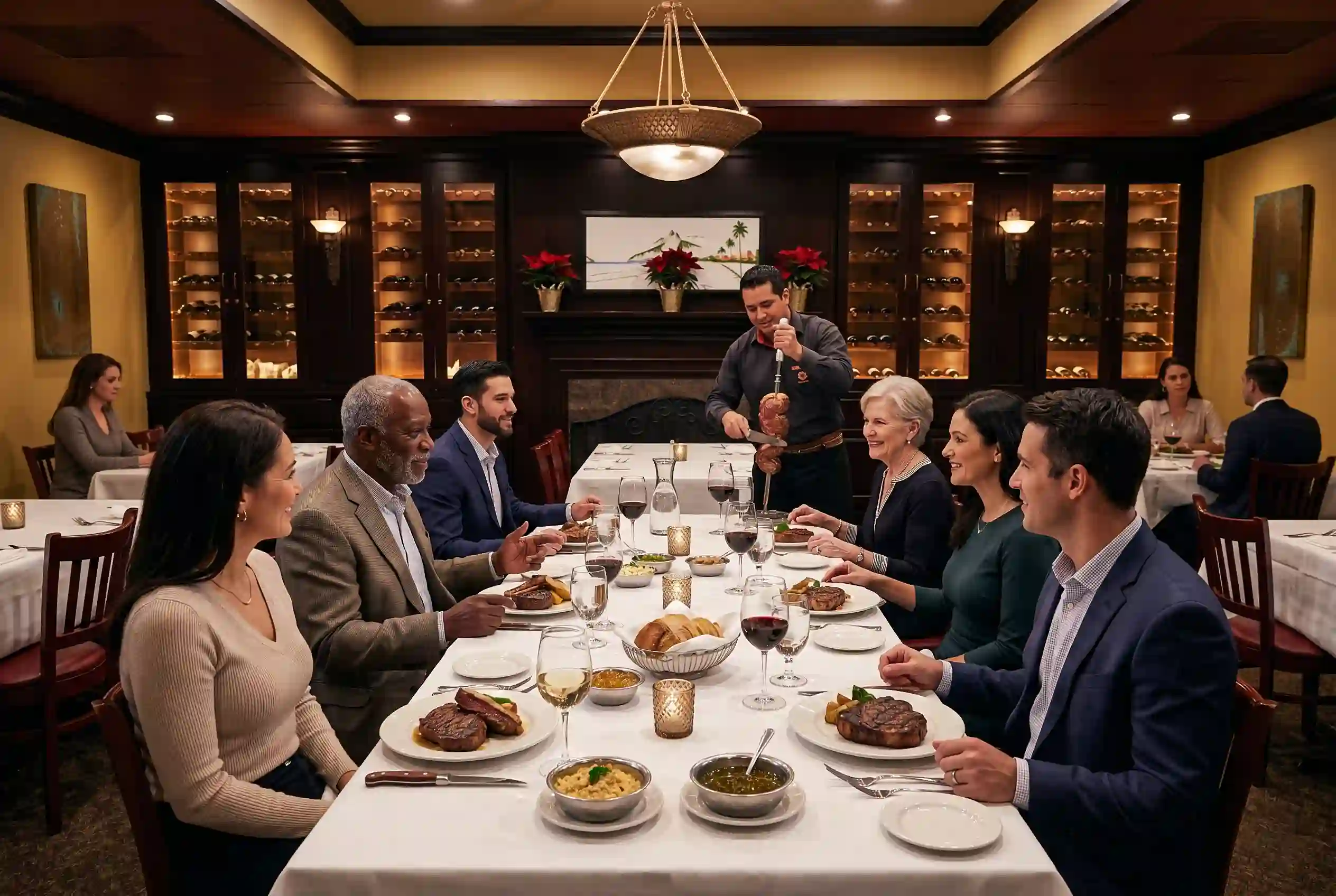 Group gathered for private dinner event at Leblon Churrascaria